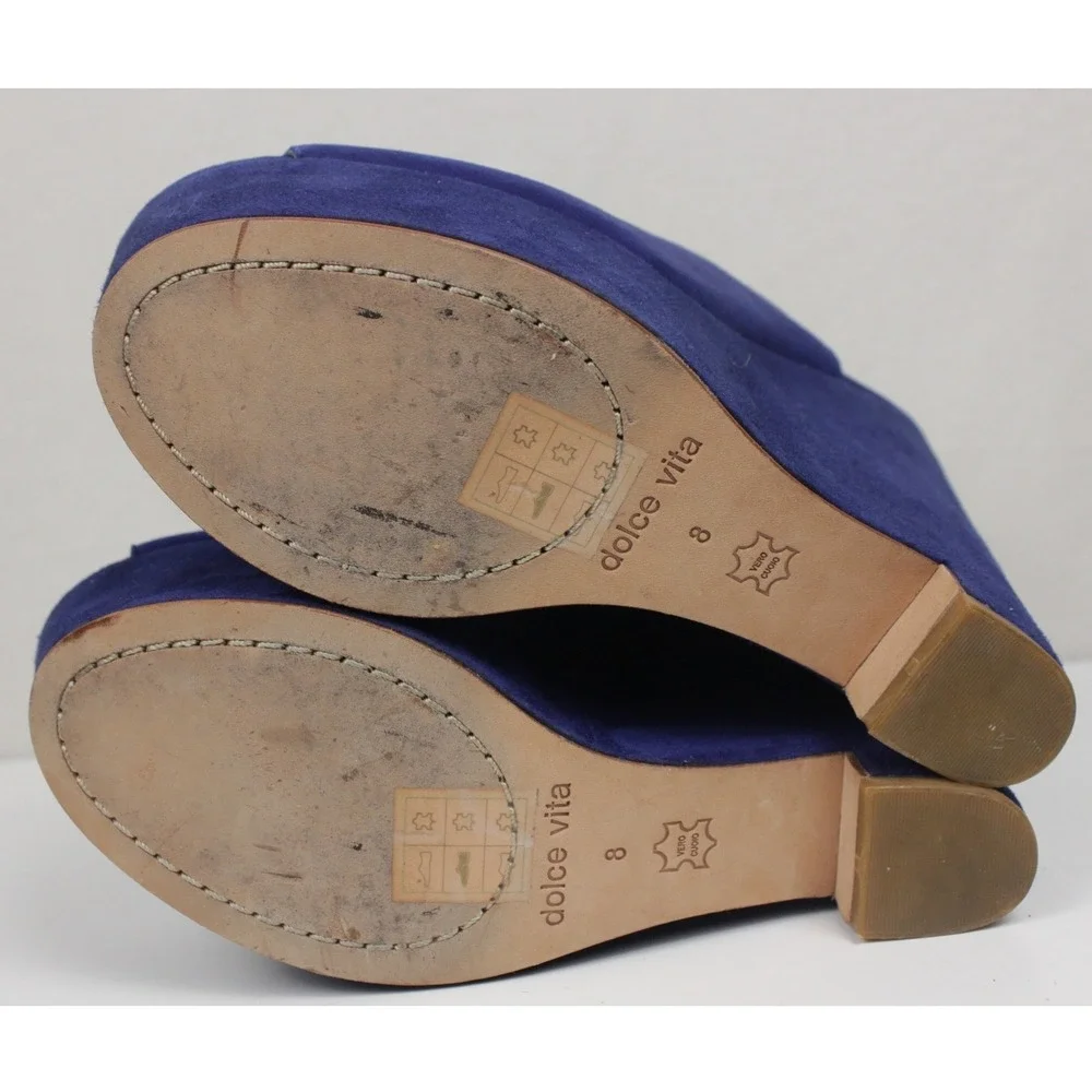 Dolce Vita Blue Suede Platform Sandals Womens Size 8 Chunky Heel Peep Toe